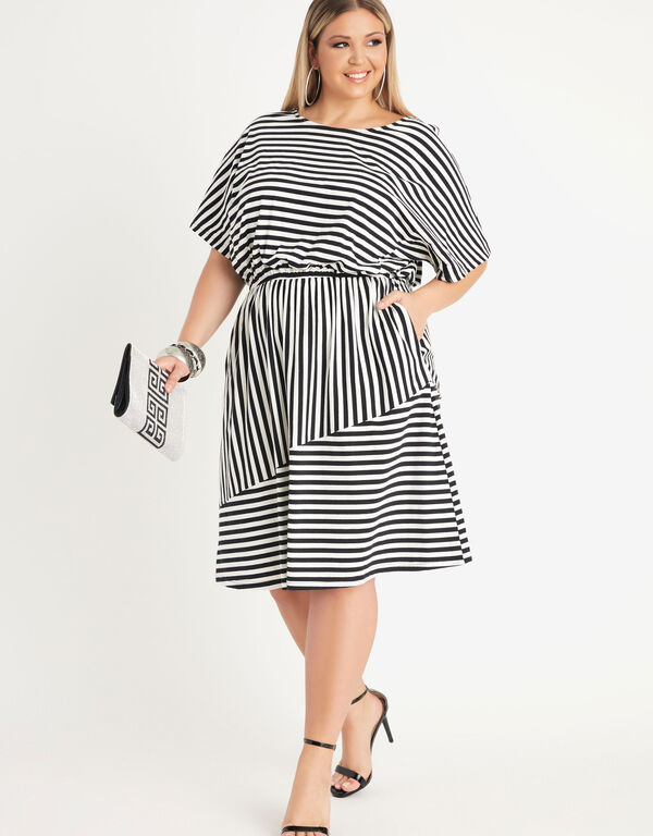 Striped Jersey Shirtdress, Black White image number 0