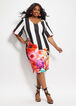 Floral Stripe Scuba Knee Length Dress, Black Combo image number 0