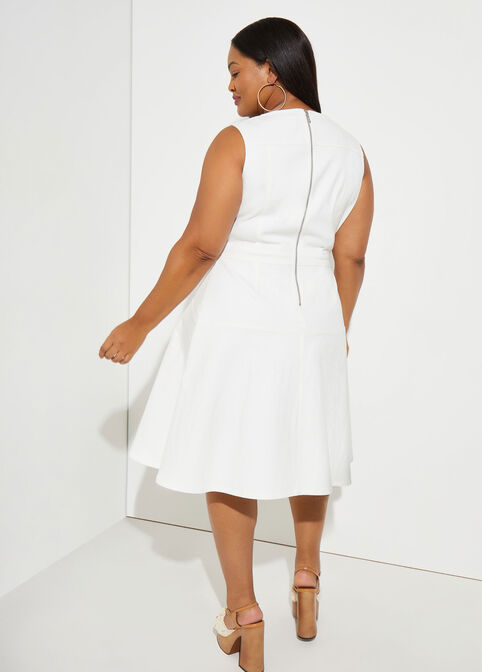 A Line Denim Dress, White image number 1