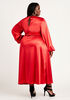 Faux Wrap Stretch Satin Maxi Dress, Barbados Cherry image number 1