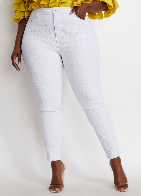 White Lace Front Skinny Jean, White image number 0