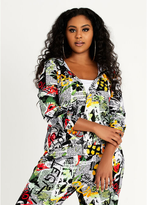 Trendy Plus Size Graphic Print Knit Hoodie Active Jogger Two Piece Set image number 0