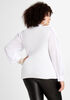 Pearl Front Chiffon Sleeve Sweater, White image number 1