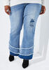 Distressed Two Tone Flared Jeans, Denim image number 4