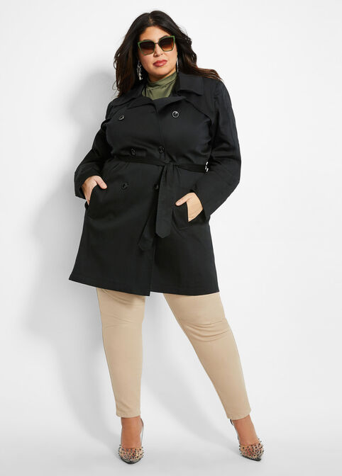 Belted Double Breasted Lined Knee-Length Trench Coat image number 0