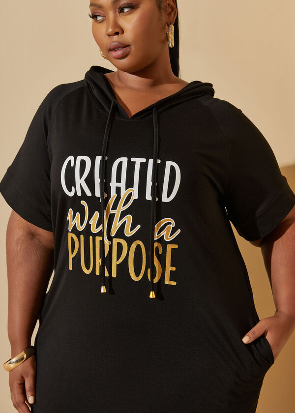 Purpose Graphic Hooded Dress, Black image number 2