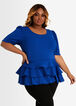 Plus Size Pique Knit Scoop Neck Tiered Ruffle Hem Elbow Sleeve Top image number 0