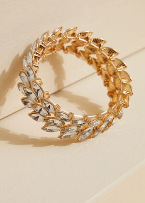 Embellished Leaf Stretch Bracelet, Gold image number 1