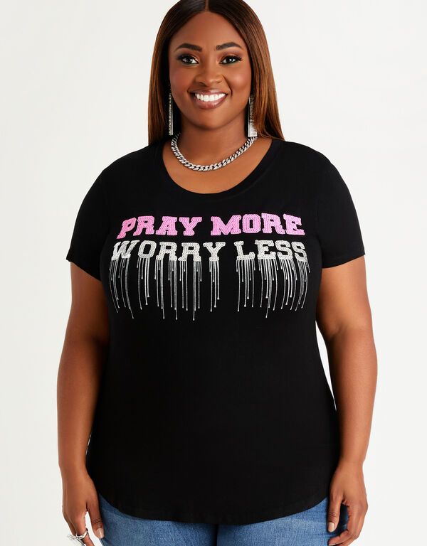 Pray More Worry Less Graphic Tee, Black image number 0