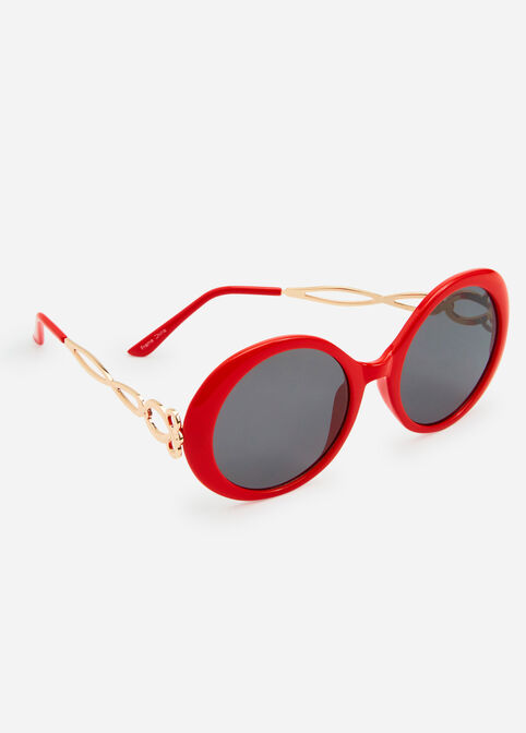 Red Round Hardware Sunglasses, Red image number 0