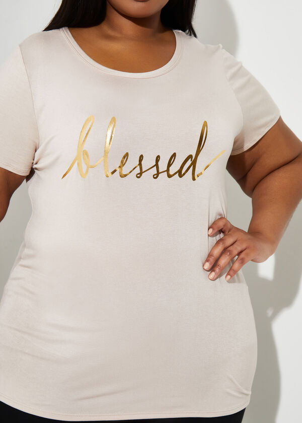 Metallic Blessed Graphic Tee, Tan image number 2
