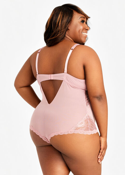 Dot Lace Lingerie Bodysuit, Light Pink image number 1