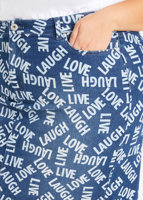 Live Love Laugh Denim Skirt, Denim image number 4