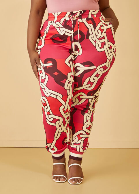 Chain Link Print Joggers, Pink Peacock image number 3