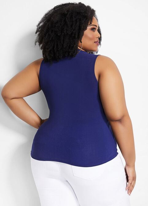 Mock Neck Fitted Knit Tank Top, Royal Blue image number 1