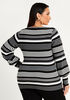 Stripe Sweetheart Neck Balloon Sleeve Sweater, Black White image number 1
