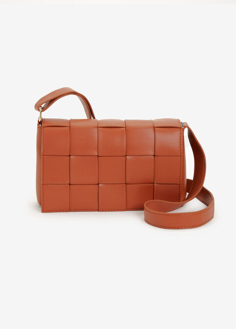Woven Faux Leather Crossbody, Cognac image number 0