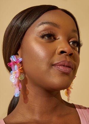 Bead And Sequin Drop Earrings, Pink Peacock image number 0