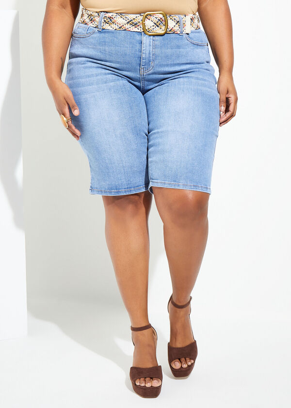 Plus Size Bermuda Shorts Plus Size High Waist Jean Shorts Denim Shorts image number 0