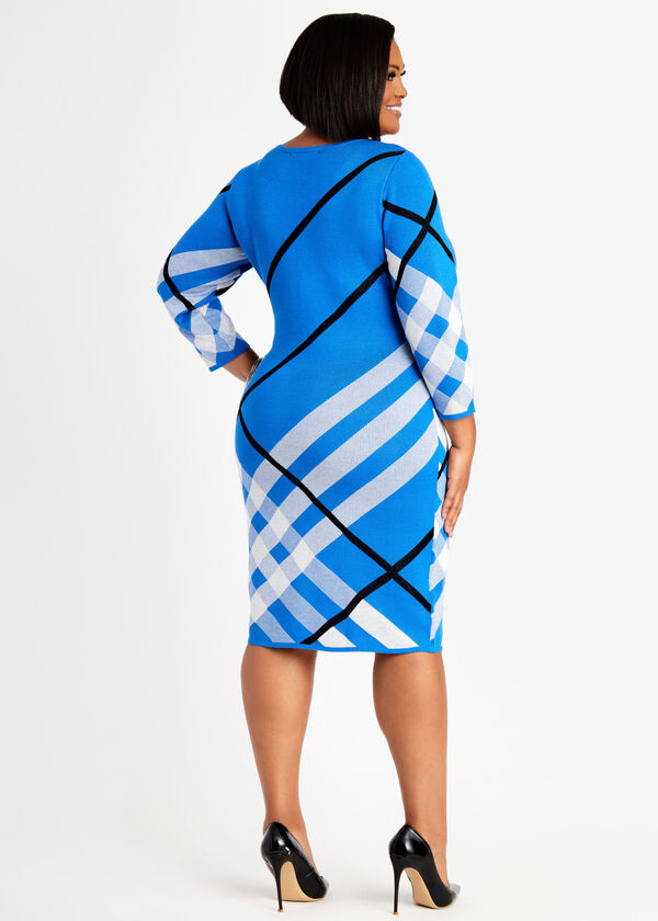 Plaid Bodycon Sweater Dress, Strong Blue image number 1