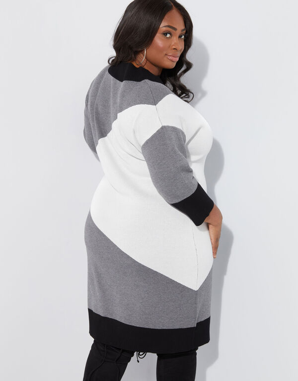 Colorblock Intarsia Sweater Dress, Black White image number 1