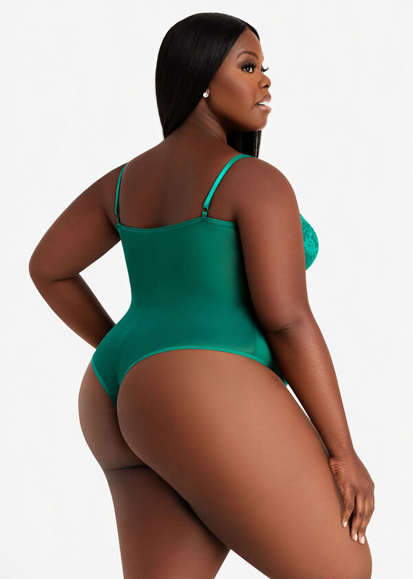 Lace Paneled Mesh Bodysuit, Bright Green image number 1