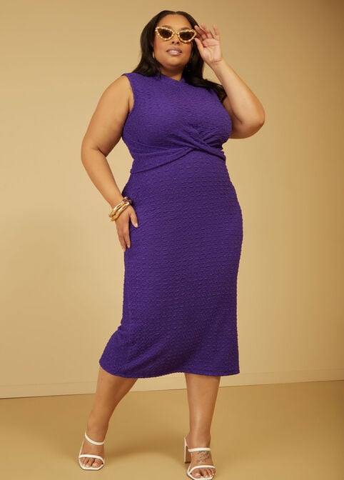 Textured Knit Midi Skirt, Purple image number 0
