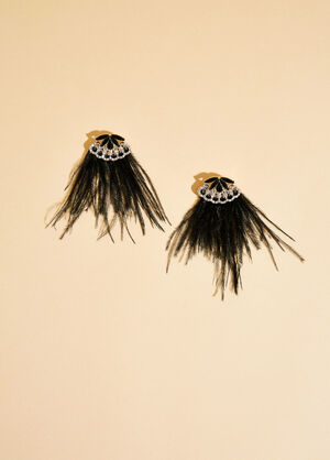 Embellished Feather Stud Earrings, Black image number 1