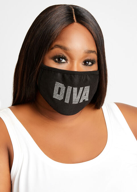 Diva Rhinestone Fashion Face Mask, Black image number 0