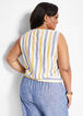 Striped Linen Keyhole Smocked Top, White image number 1