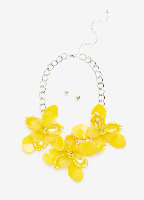 Floral Chain Necklace & Studs Set, Lemon image number 0