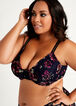 Floral Lace Plunge Underwire Bra, Navy image number 2