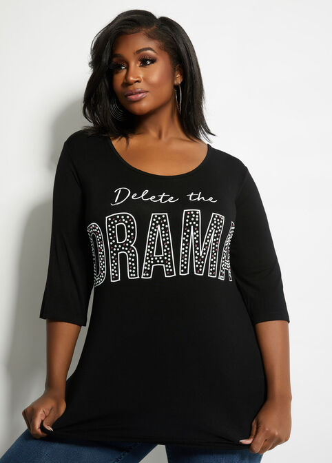Delete The Drama Pearl Accent Tee, Black image number 0
