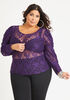 Stretch Lace Puff Sleeve Top, Acai image number 0