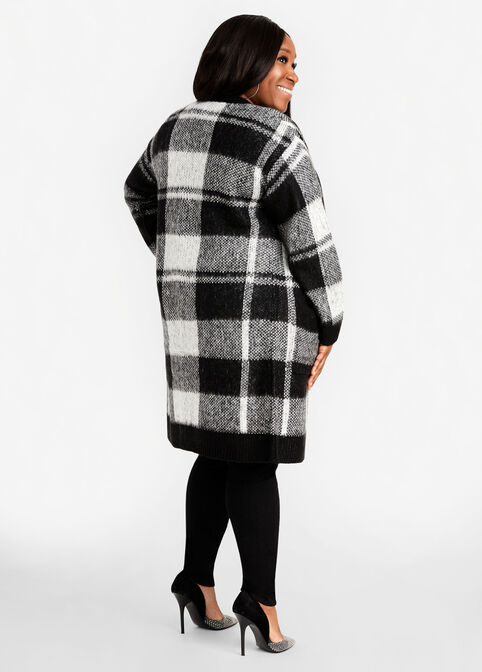 Plaid Open Front Cardigan, Grey image number 1