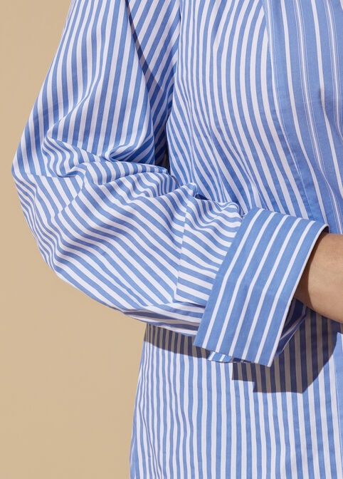 Striped Cotton Blend Shirt, Blue image number 3