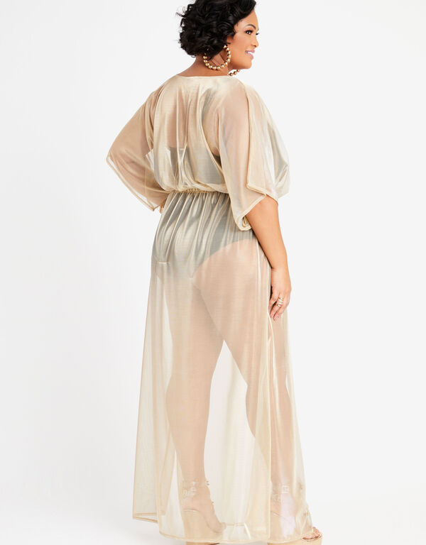 Mesh Wrap Side Slit Cover Up Dress, Gold image number 1