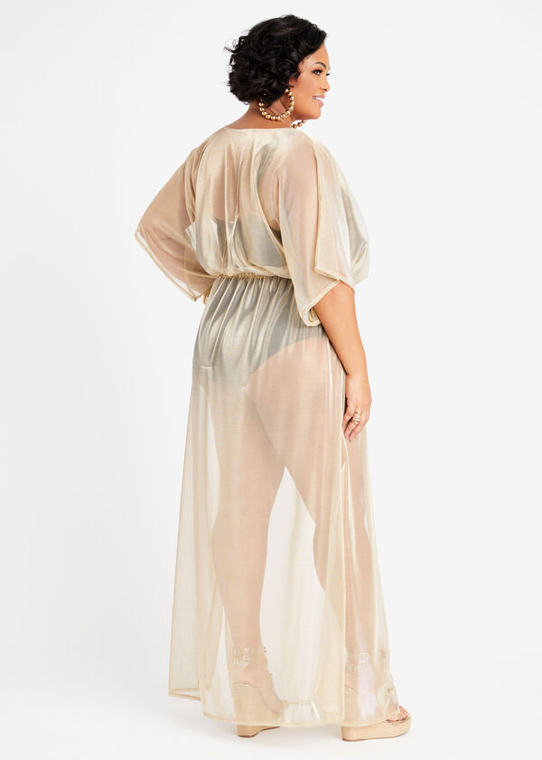 Mesh Wrap Side Slit Cover Up Dress, Gold image number 1