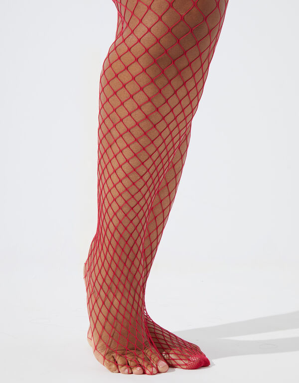 Fishnet Footed Tights, Red image number 0