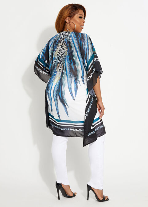 Abstract Lace Up Semi Sheer Poncho, Blue image number 1