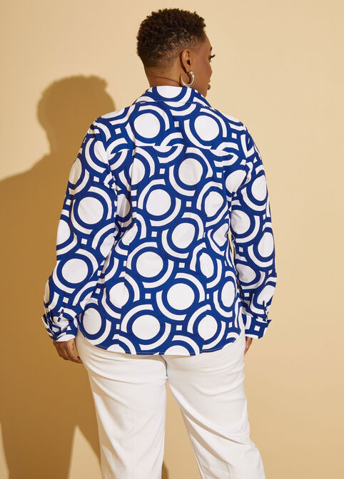 Circle Print Collared Shirt, Navy image number 1