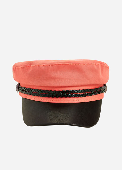 Faux Leather Trim Cadet Hat, Hot Coral image number 2