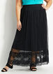 Pleated Mesh Lace Hem Maxi Skirt, Black image number 0