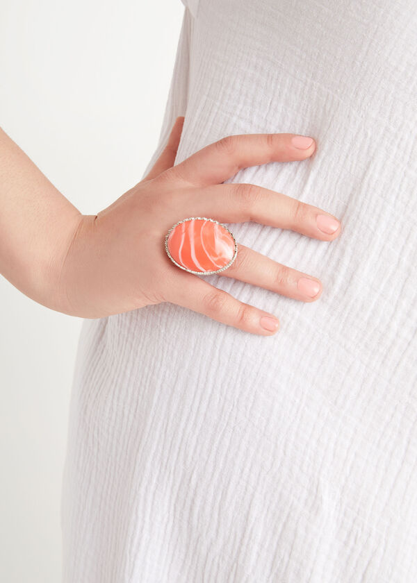 Oval Resin Stretch Ring, LIVING CORAL image number 1