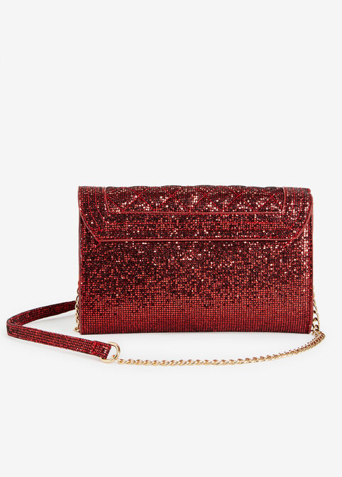 Red Sequin Quilted Chain Clutch, Red image number 1