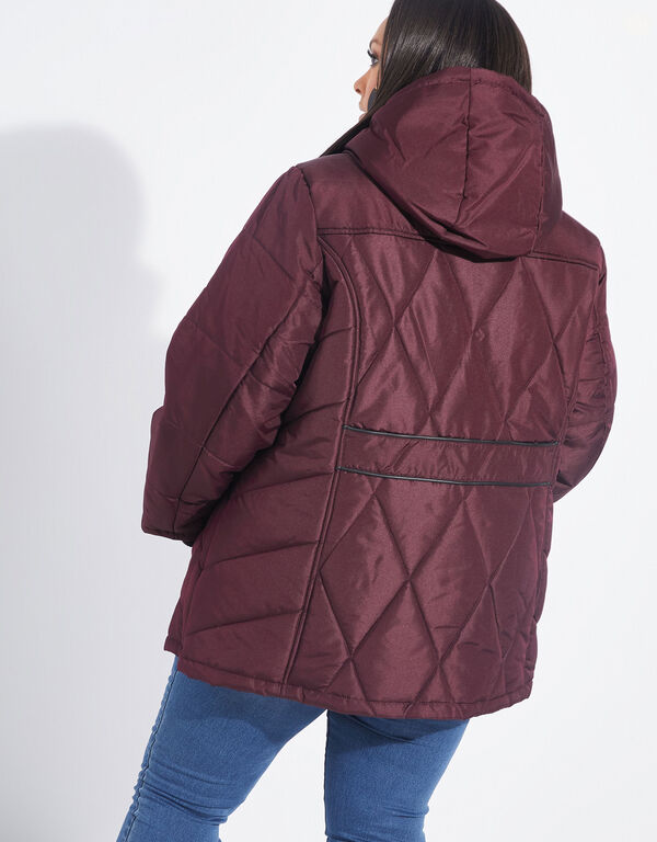 Quilted Hooded Puffer Coat, Mauve image number 1