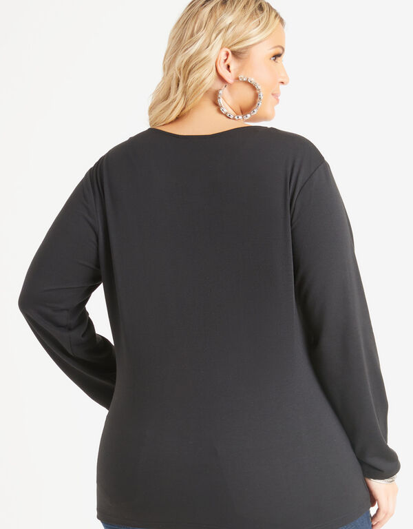 Appliqued French Terry Top, Black image number 1