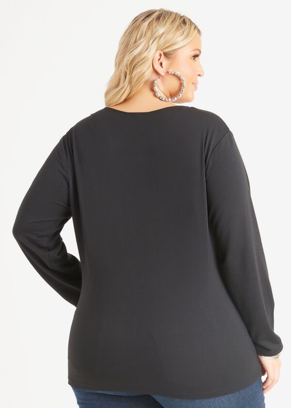 Appliqued French Terry Top, Black image number 1