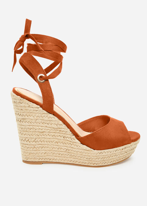 Lace Up Medium Width Wedges, Tan image number 1