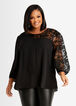 Sequin Lace Panel Puff Sleeve Top, Black image number 0